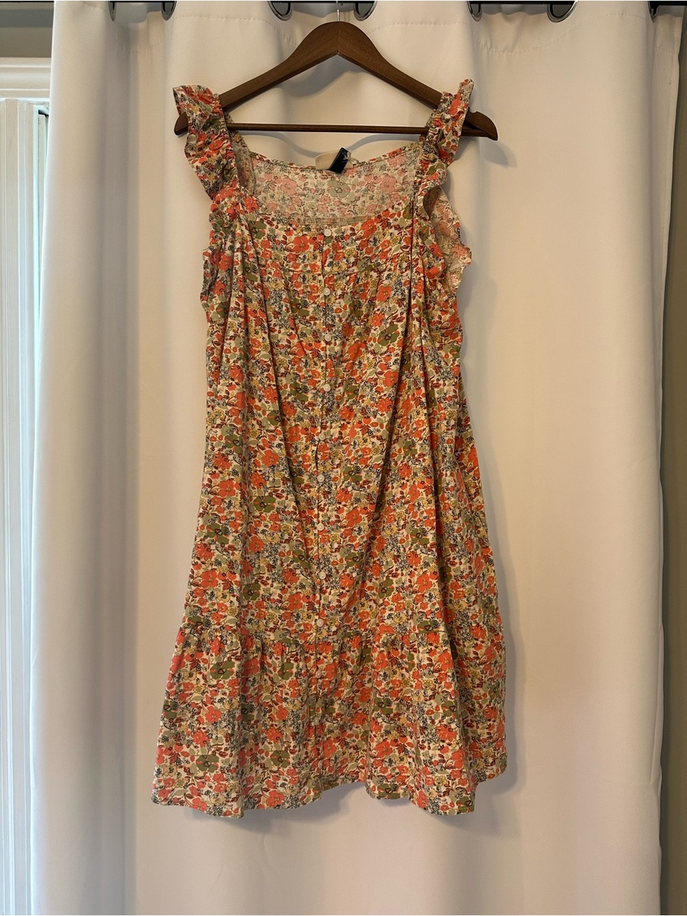 Target Floral Ruffle Strap Dress in Coral, Green and Cream
